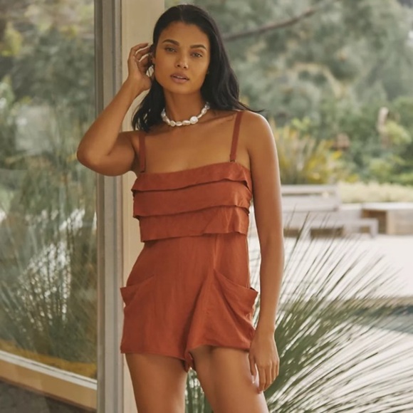 Anthropologie Pants - By Anthropologie Brown Strapless Linen Romper S NWT